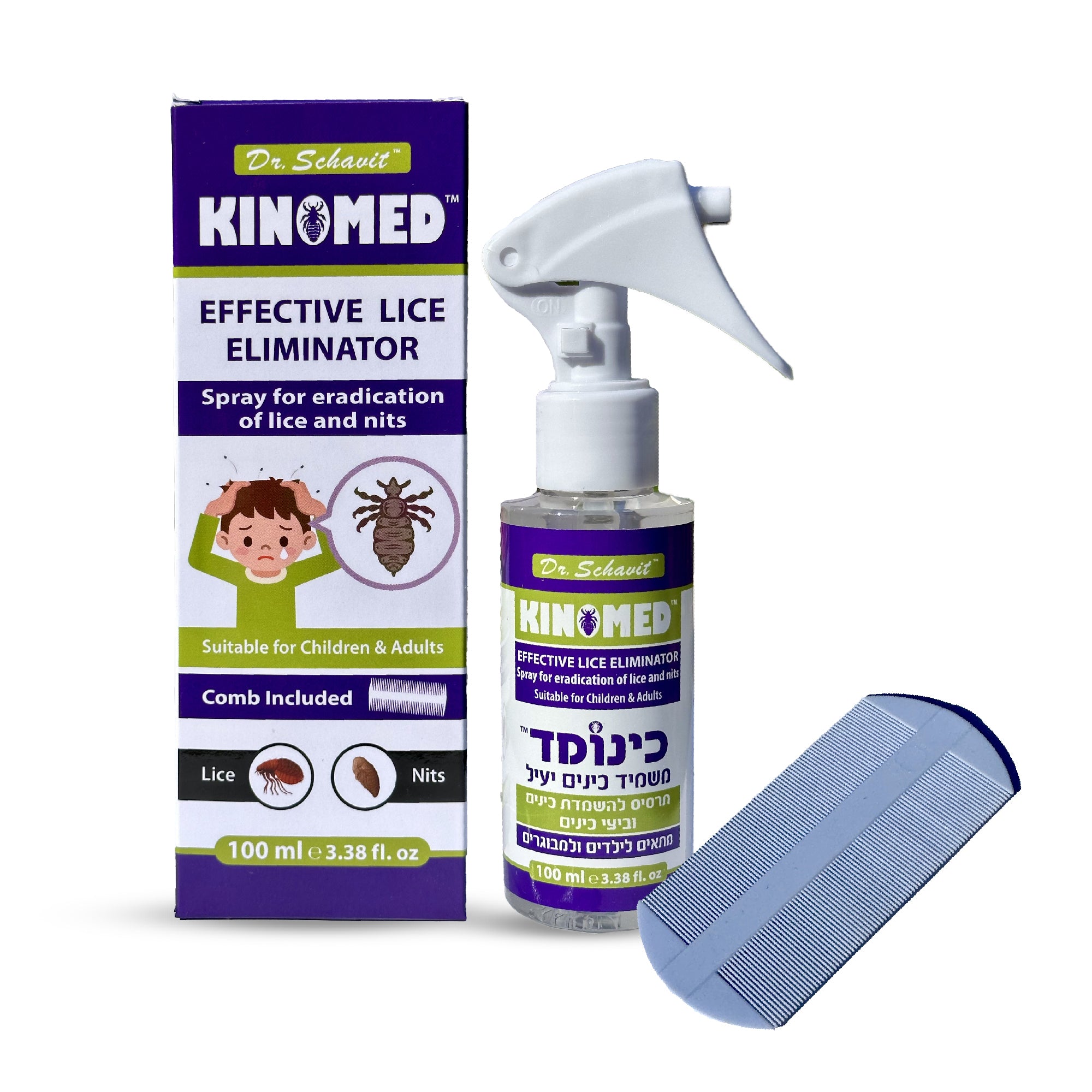 KINOMED Effective Lice Eliminator Spray | Eradicates Lice & Nits | Safe for Children & Adults | Comb Included | Preservative-Free | Dimethicone 95% Formula