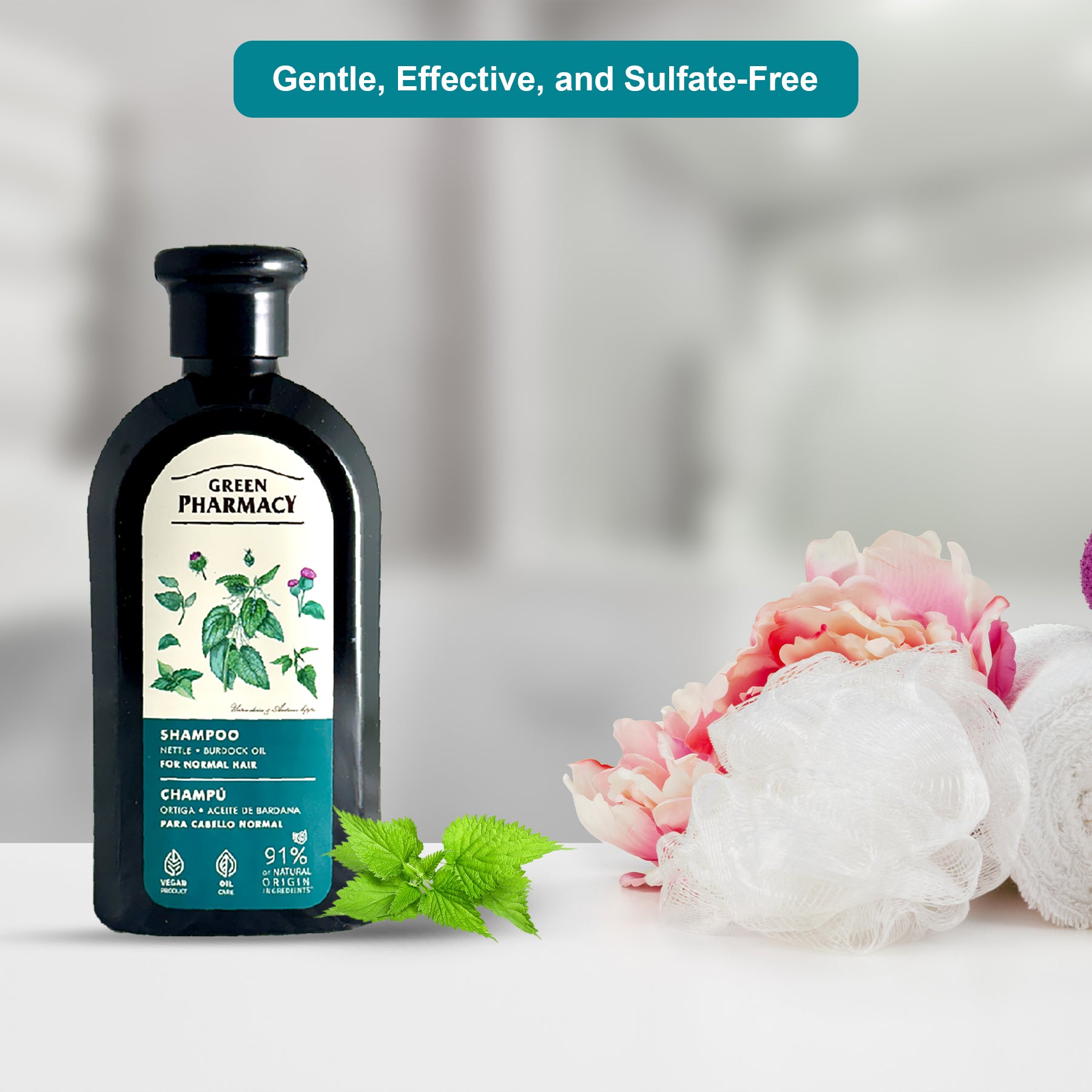 Nettle & Burdock Oil Shampoo for Normal Hair, 350 ml / 11.83 fl.oz – Strengthens Hair, Enhances Shine, Nourishes Scalp. Vegan 91% Natural Ingredients