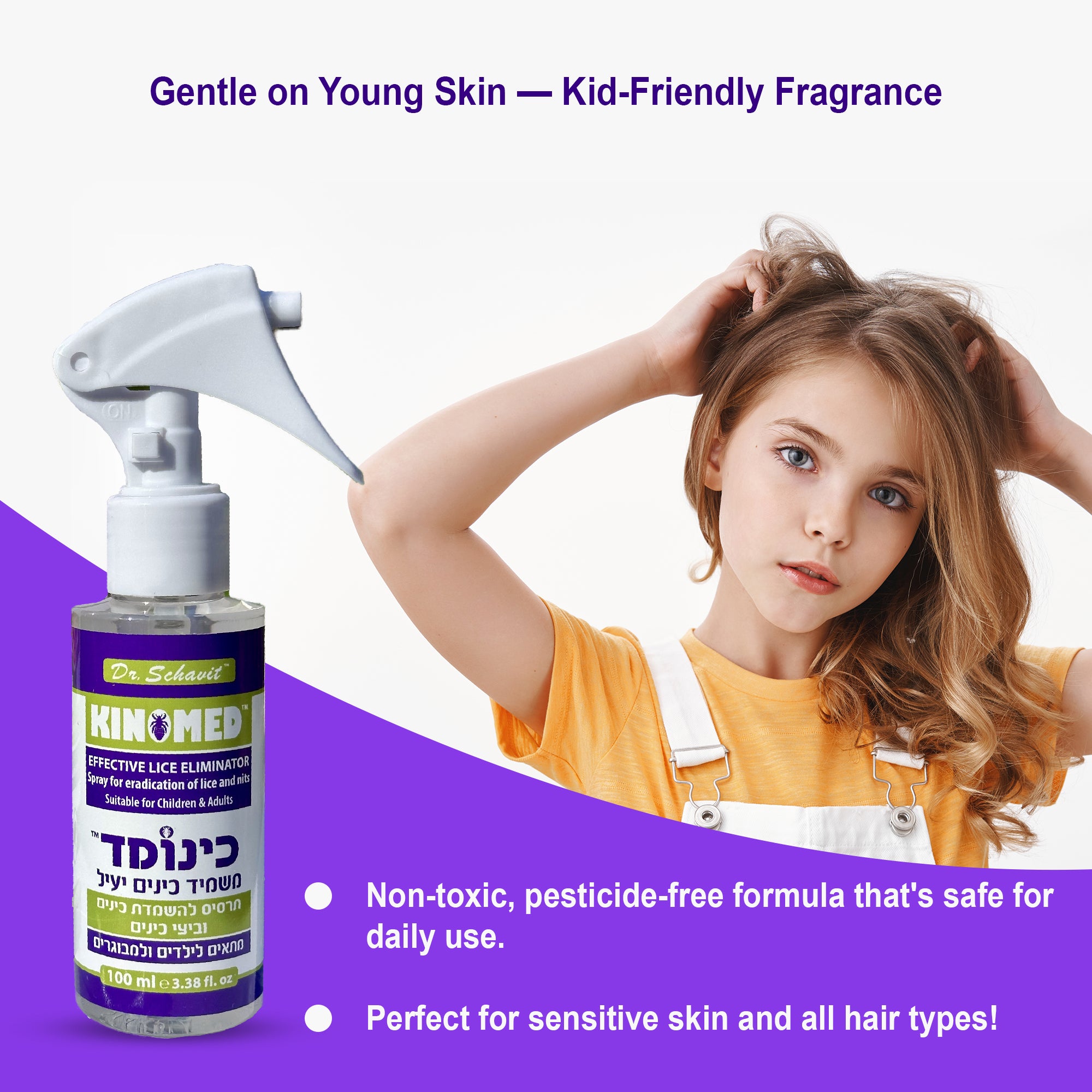 KINOMED Effective Lice Eliminator Spray | Eradicates Lice & Nits | Safe for Children & Adults | Comb Included | Preservative-Free | Dimethicone 95% Formula