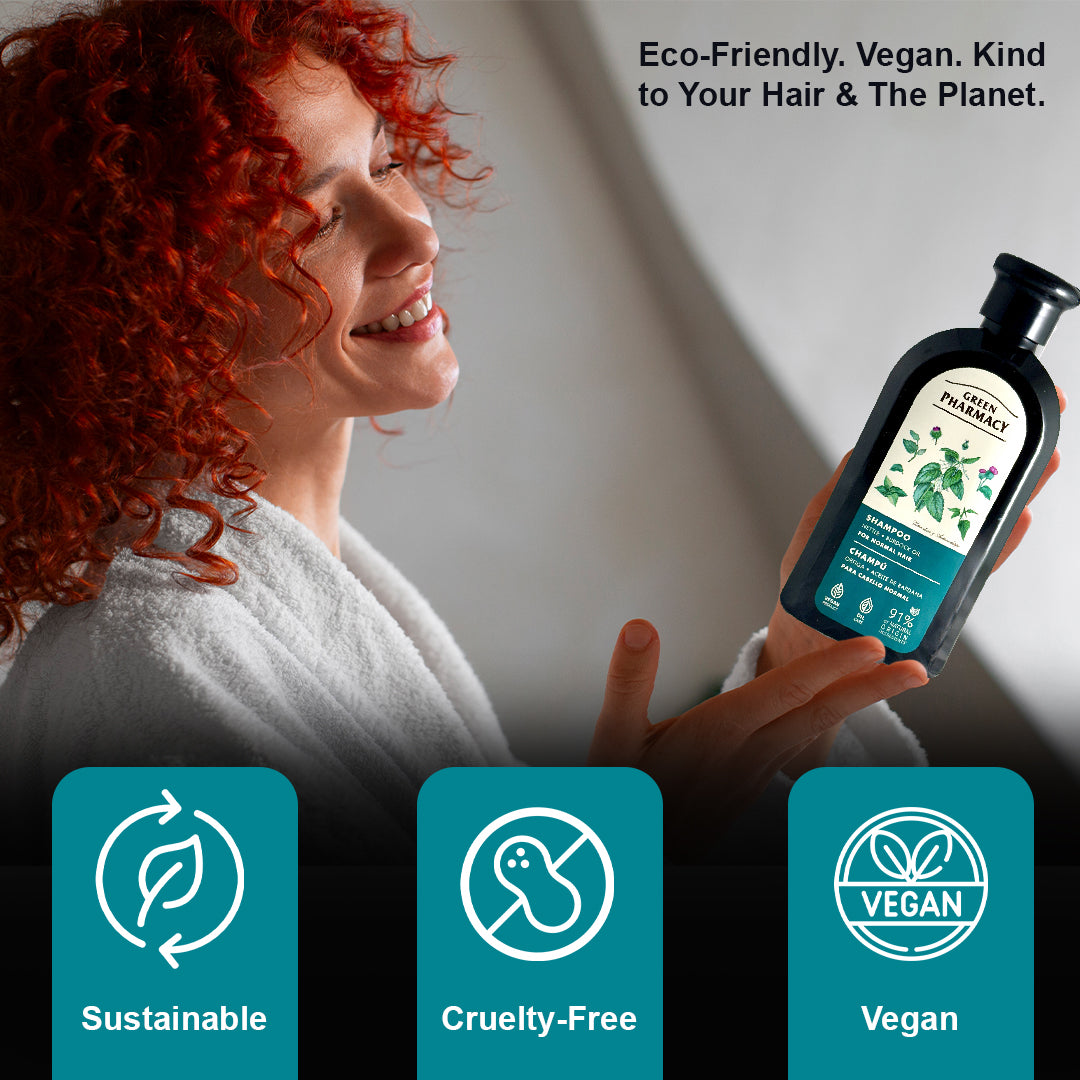 Nettle & Burdock Oil Shampoo for Normal Hair, 350 ml / 11.83 fl.oz – Strengthens Hair, Enhances Shine, Nourishes Scalp. Vegan 91% Natural Ingredients