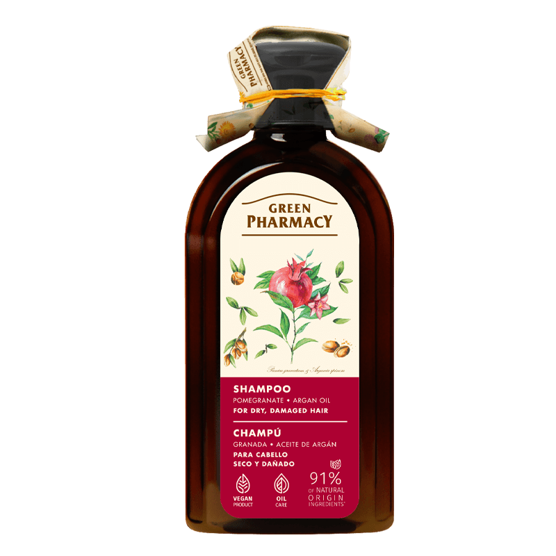 Pomegranate and Argan Oil Shampoo for Dry, Damaged Hair | 350ml (11.83 Fl.oz) | Moisturizing, Nourishing, Restores Shine and Smoothness. Vegan 91% Natural Ingredients