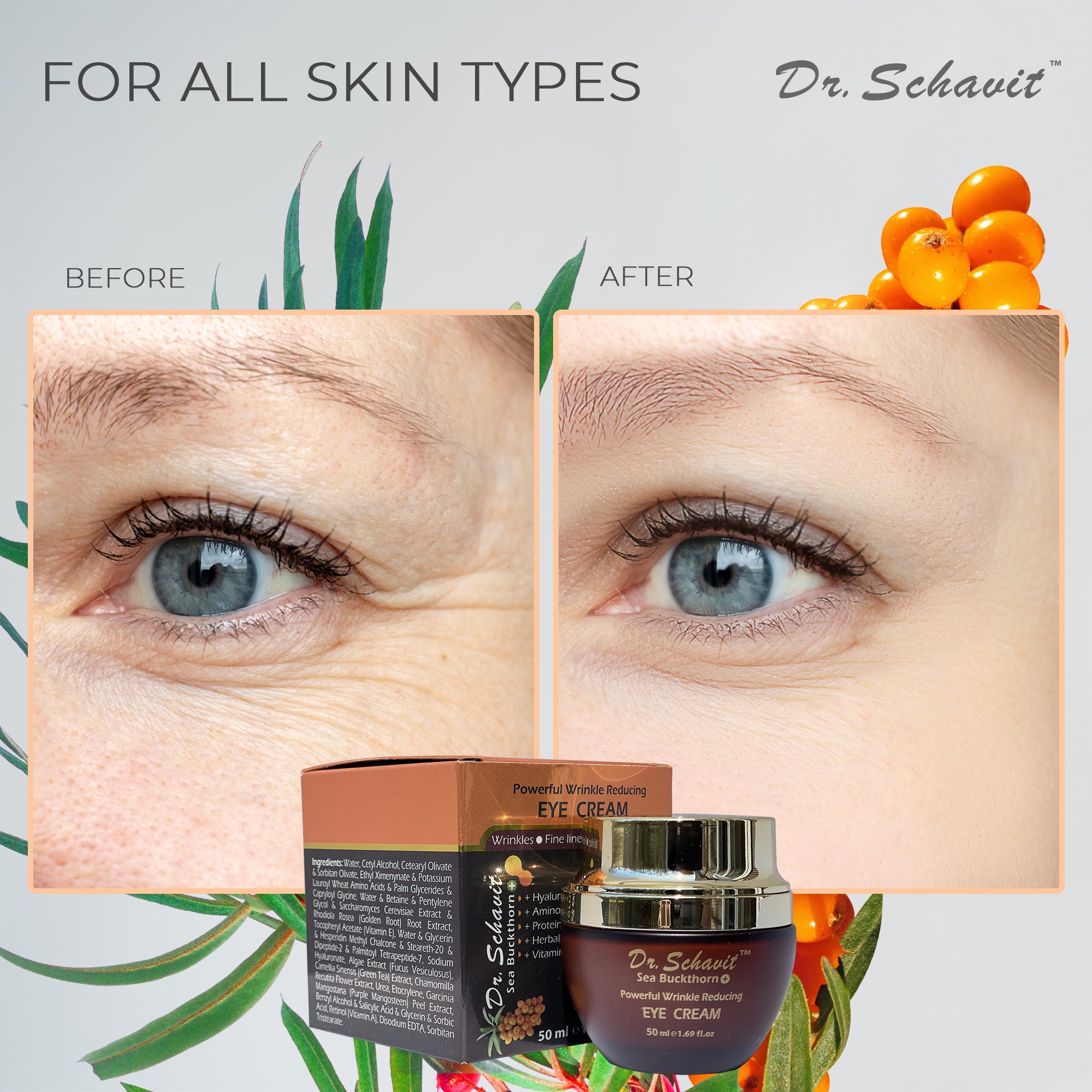 DR. SCHAVIT Eye Cream for Wrinkles - Effective Under Eye Cream for Dark Circles and Puffiness with Sea Buckthorn, and Hyaluronic Acid