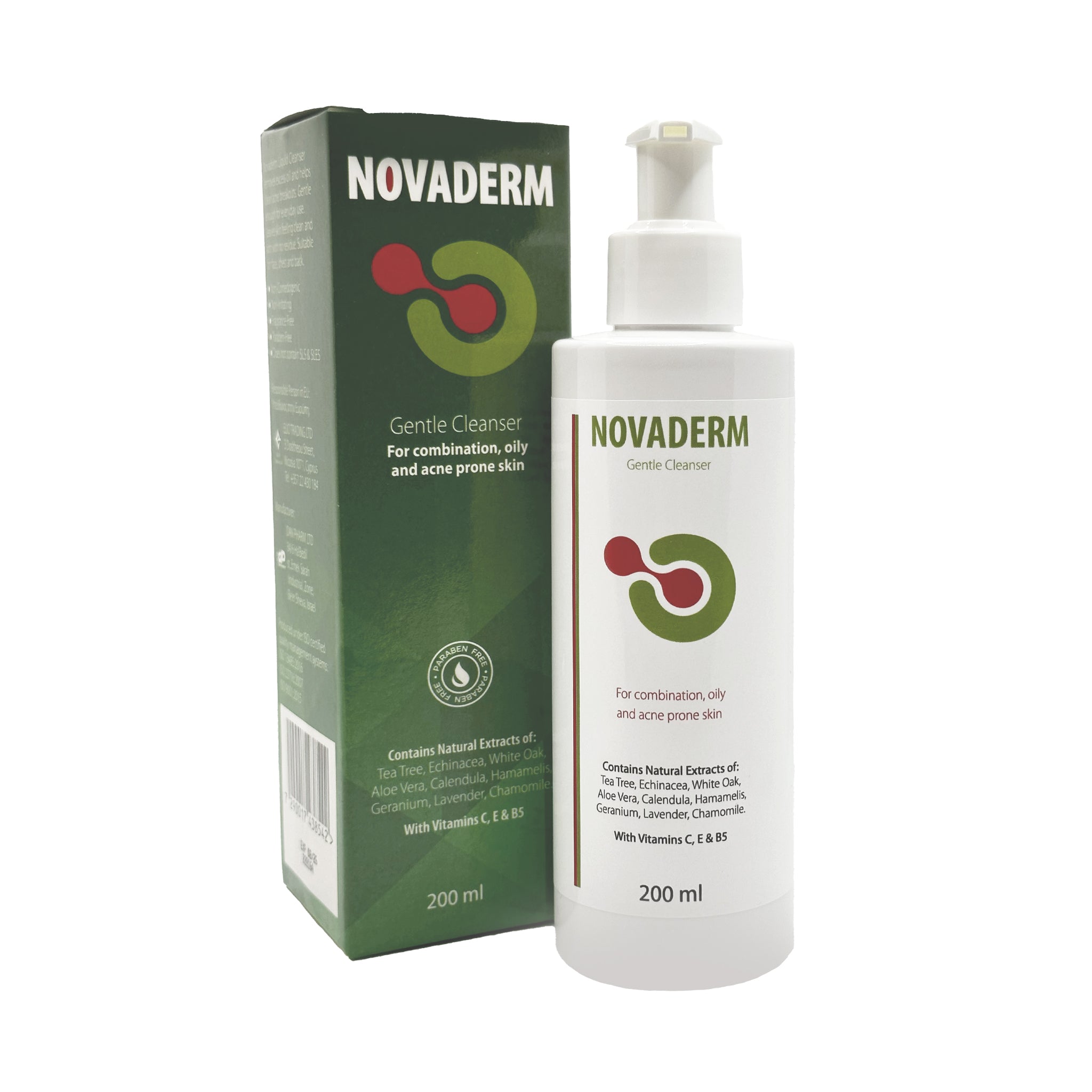 Novaderm Gentle Cleanser For Combination, Oily and Acne Prone Skin. Face Wash For The Treatment and Clearing of Pimples. Removes Blackheads. 200ml/6.76Fl.Oz