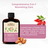 Comprehensive 5-in-1 Care & Massage Oil – Rosehip, Macadamia, Avocado, Almond & Sesame Oils – Professional & Home Use – Vegan, Lightweight Base Oil – Easy Glide, No Preservatives – 6.76 fl oz