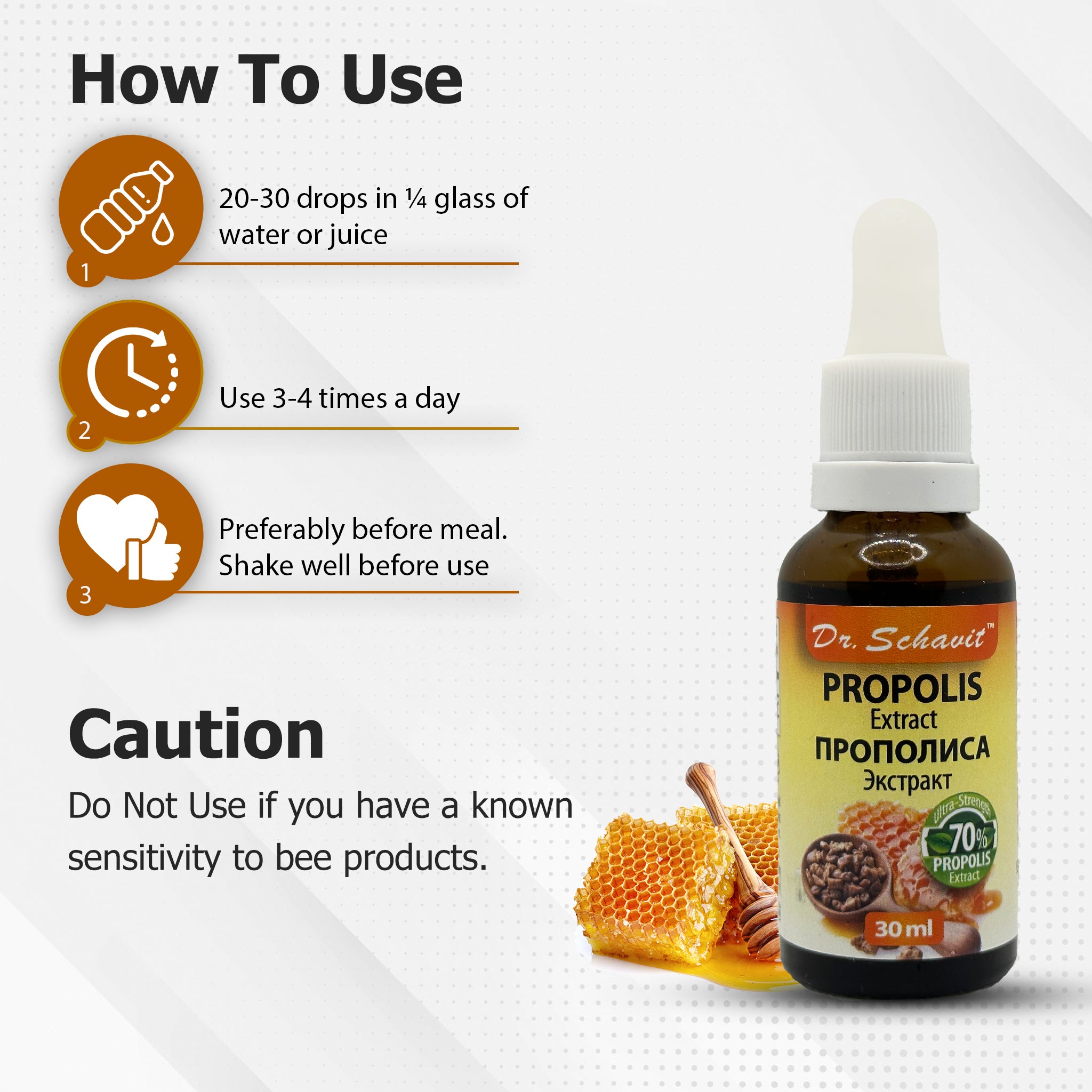 Dr.Schavit 100% Natural  Propolis Extract . Herbal Supplement | All-Natural Immune Support | Gluten-Free. Ultra Strength 70% Propolis Extract 30ml/1Fl.Oz