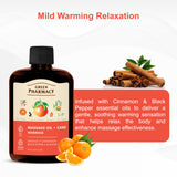 Warming Massage Oil – Cinnamon, Black Pepper & Orange Essential Oils – Mild Heating Effect for Relaxation & Circulation – Anti-Cellulite Support – Almond Oil Base – Fast Absorbing, No Preservatives